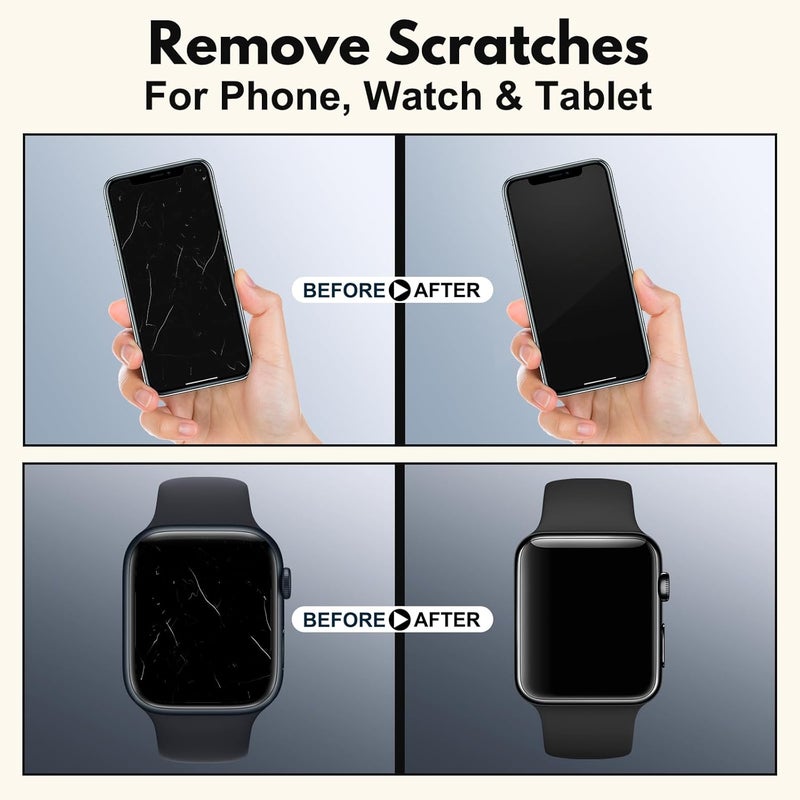 Jkrova Scratch Remover for Phone Screen, Watches & Tablets, Safe, Touch-Friendly, Watch Scratch Remover Kit Includes 3 Diamond Polishing Compounds, 6 Polishing Cloths & 3 Cleaning Wipes - Image 2